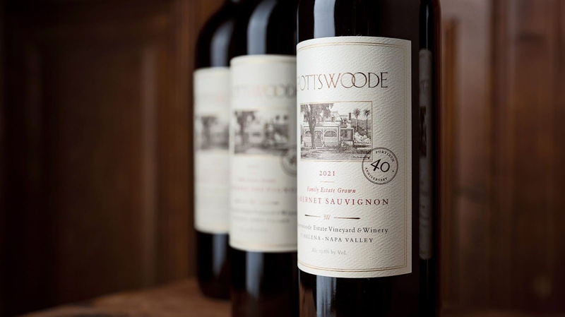 Bottle of Spottswoode 2021 Cabernet Sauvignon on display.