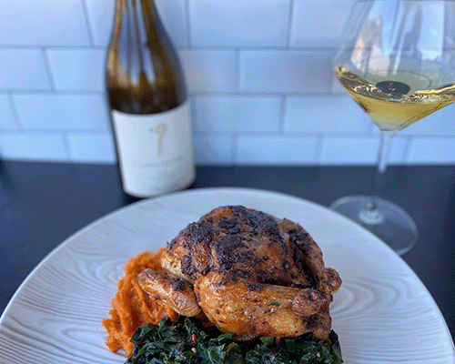 Cornish Game Hen with Davis Estates Chardonnay.