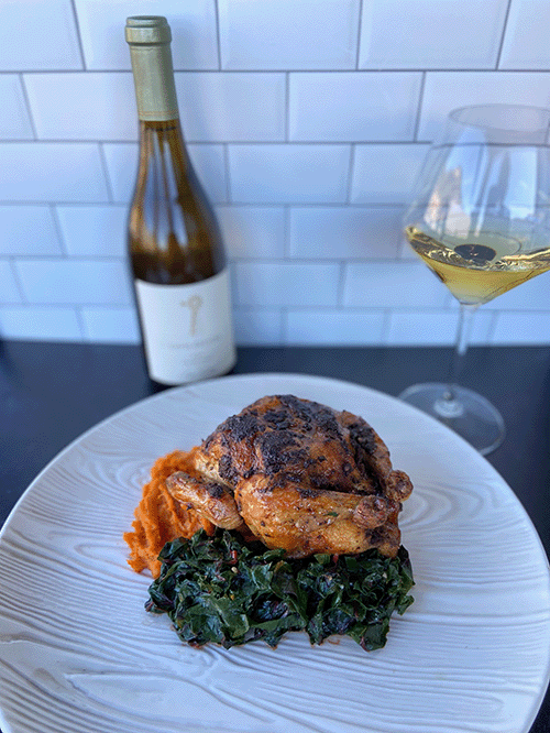 Cornish Game Hen with Davis Estates Chardonnay.